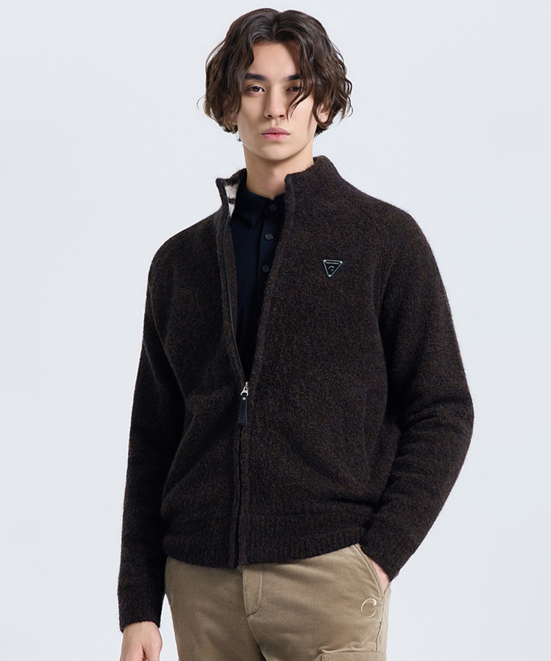 Challenger Men's Boucle Knit Windproof Zip-Up Jacket - Brown
