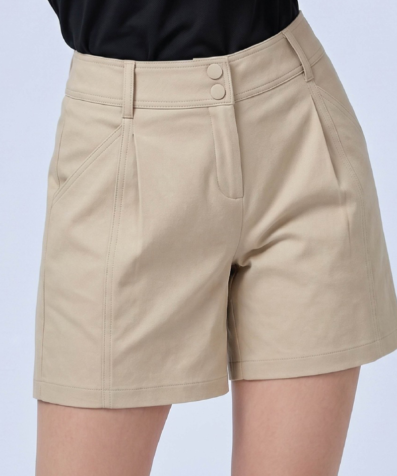 Not-Too-Short Single-Pleat Natural A-line Summer Half Pants - Beige