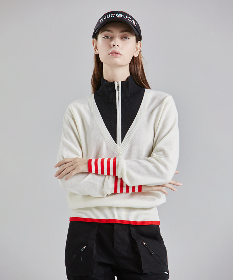 CHUCUCHU Deep Half Zip-Up Wool Blend Knit - 2 Colors