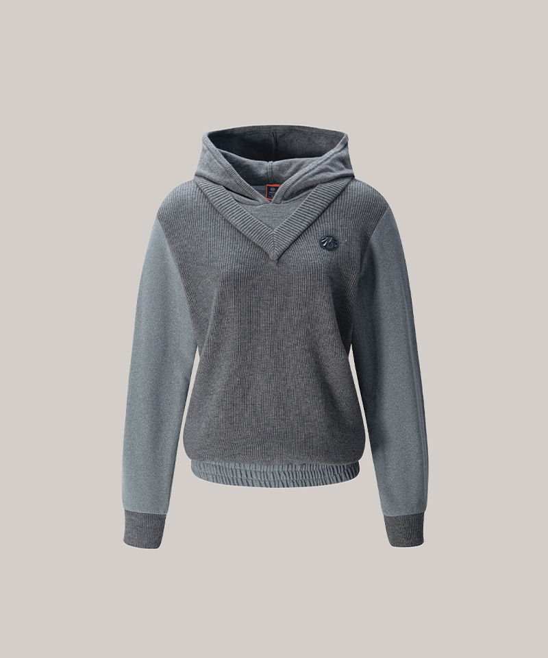 Cashmere Knit Windproof Hooded Blouson - Gray