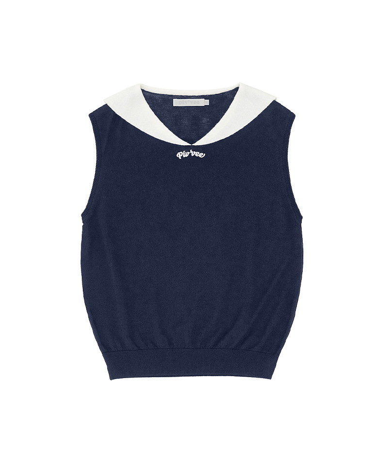 PIV'VEE Giant Smiley Sailor Sleeveless Knit Top - Ocean Navy