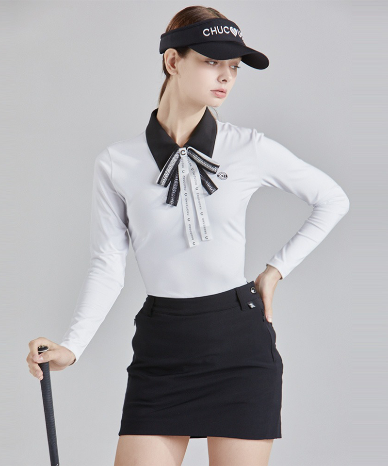 Ribbon Zip-Up Collar T-Shirt - 2 Colors