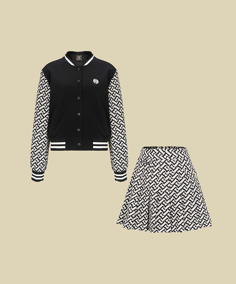 Saint Signature Label Royal Pattern Blue Jacket Coordination Set (Top+Skirt)