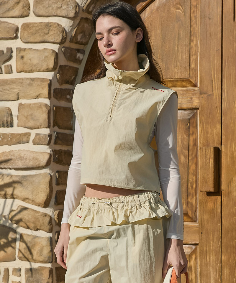 KANDINI Wind Half-Zip Crop Vest - Beige
