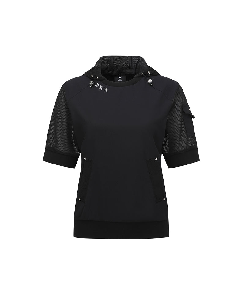 ☆ANEW GOLF☆ HOODY POCKET SHORT T-SHIRT ANEW Golf Women's SM Hoody Pocket Short T-Shirt - Black