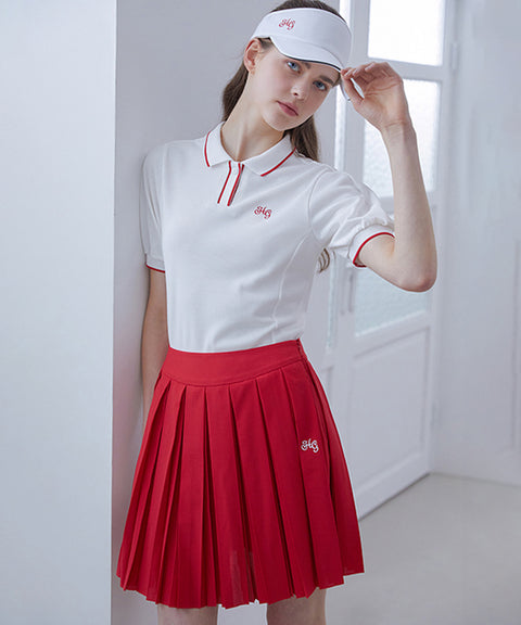 Haley Double Pleated Skirt - Red