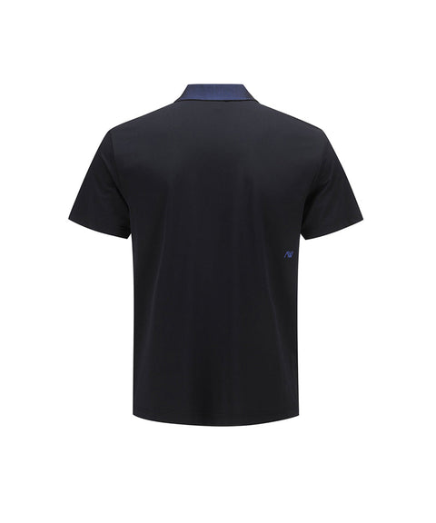 Men Collar Point Short T-Shirt - Black