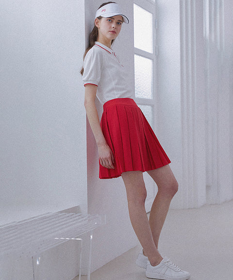 Haley Double Pleated Skirt - Red