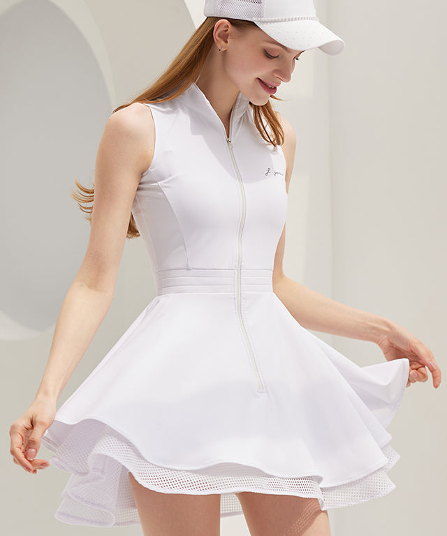 Top Rated J.Jane Zipper Double Flared One Piece - White White / S Premium Golf & Lifestyle Wear Top Rated J.Jane Zipper Double Flared One Piece - White White / S Premium Golf & Lifestyle Wear