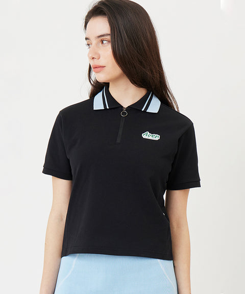 AVEN Color Block Collar Short Sleeve T-Shirt - Black