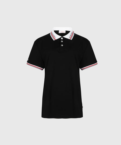 KANDINI Jacquard Collar Pique T-Shirt - Black