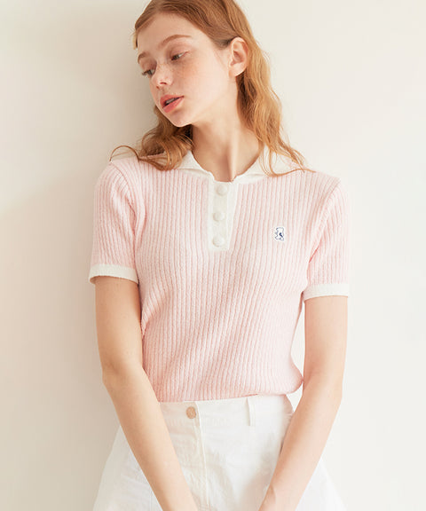 AVEN  Boucle Collar Knit - Pink