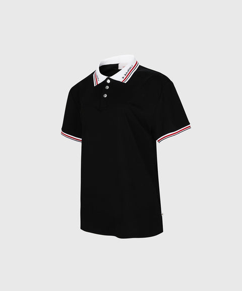 KANDINI Jacquard Collar Pique T-Shirt - Black