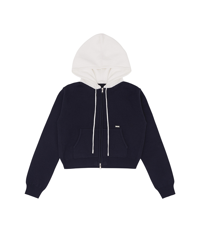 PIV'VEE Two-tone Hooded Knit Zip-up Jumper - Ocean Navy