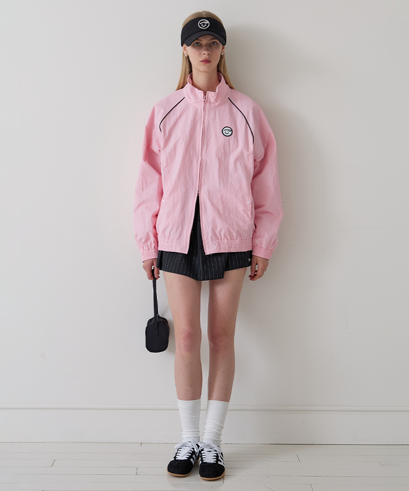 ウィッカー　ヴィンテージ　パステルピンク Piv'vee Smiley Patch Blouson Zip-up Jumper - Bubble Pink
