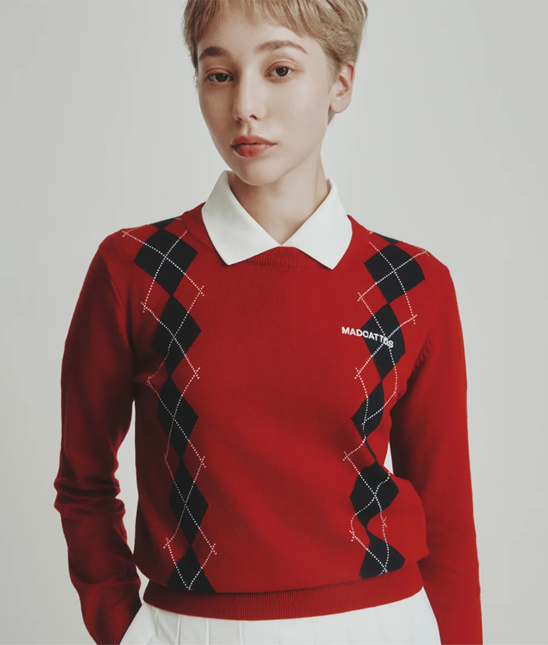 MCC Women's Argyle Crew Neck Sweater - Red MCC Women's Argyle Crew Neck Sweater - Red