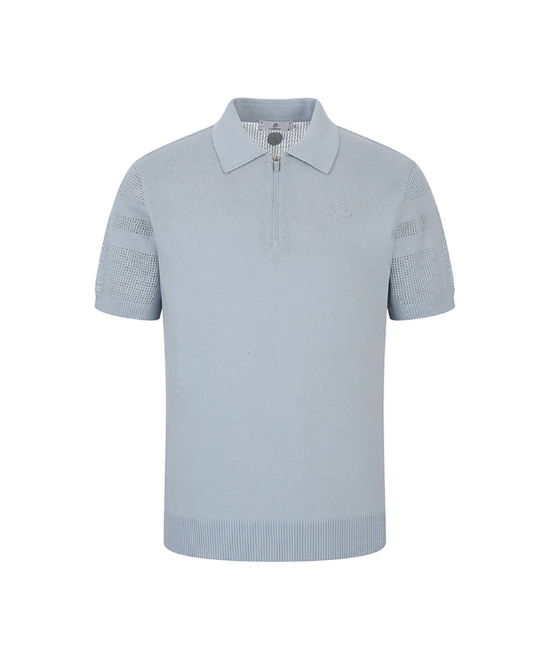 second layer ニットポロ Castelbajac Men's Mesh Collar Half-Zip Short Sleeve Knit - 2 Color