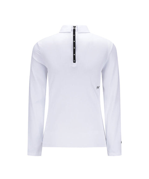 [Warehouse Sale] ANEW Golf: Women's Sleeve Block Back Zipper Point Ribbed Long T-Shirt - White