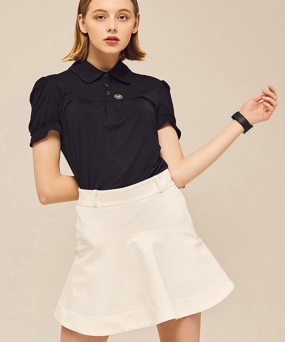 ★overdue flair★ GRUNGE YOKE GATHER LONG SKIRT_WHITE Ogl Curved Gathering Flared Midi Skirt with Pockets – OGLmove