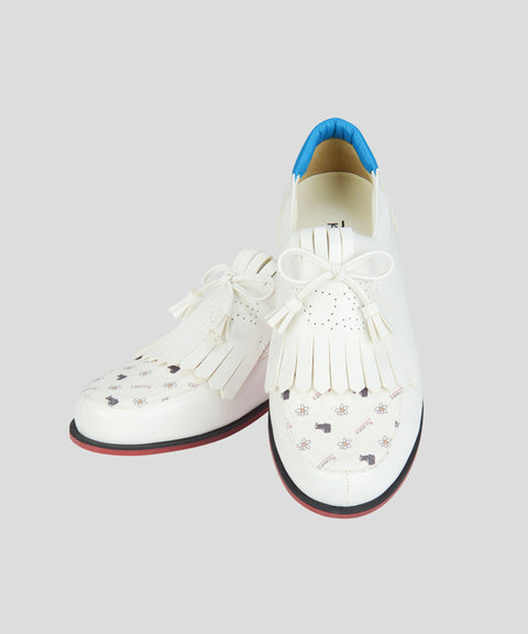 KANDINI Canvas Tassel Loafer Spikeless Golf Shoes - White/Blue