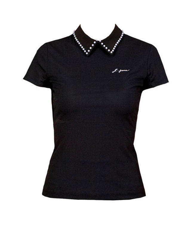 J.Jane New Pearl Collar Short Sleeve T-shirt (Black)– Sokim