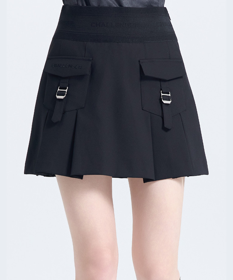 Challenger Women's Belt Pocket Pleated Culottes - Black