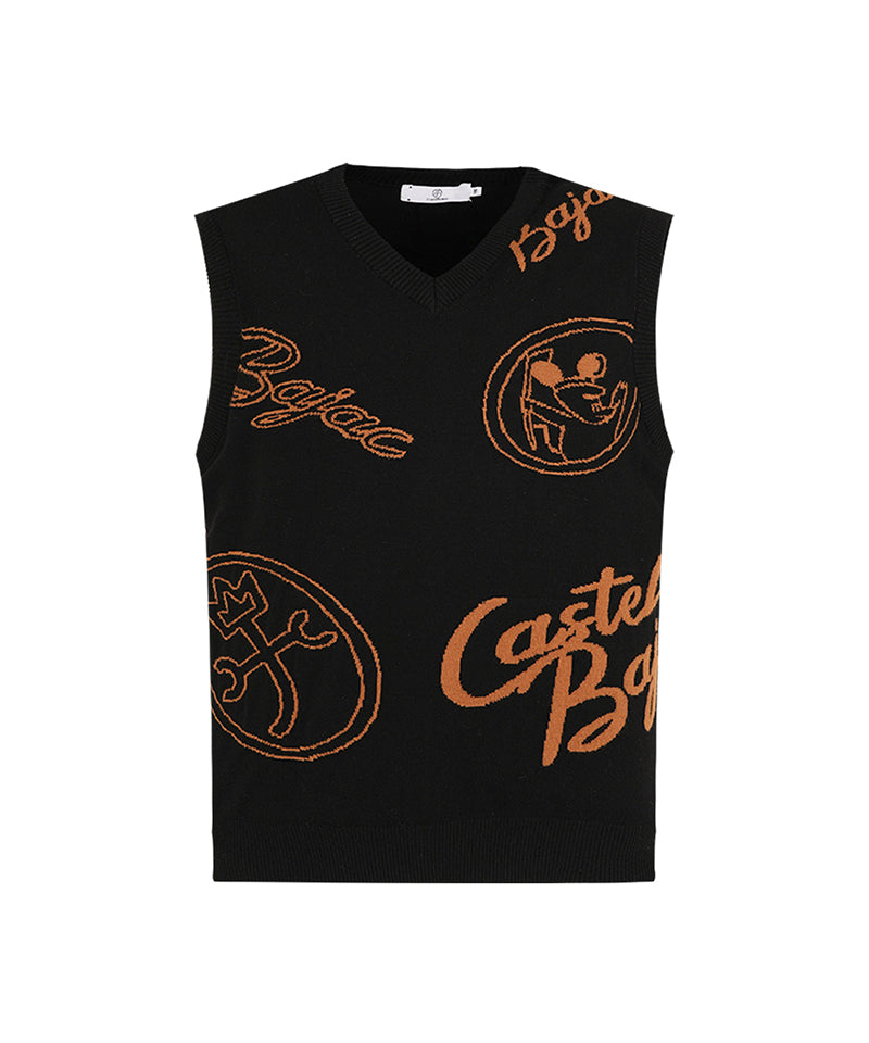 Castelbajac Men's Front Artwork V-Neck Knit Vest - Black