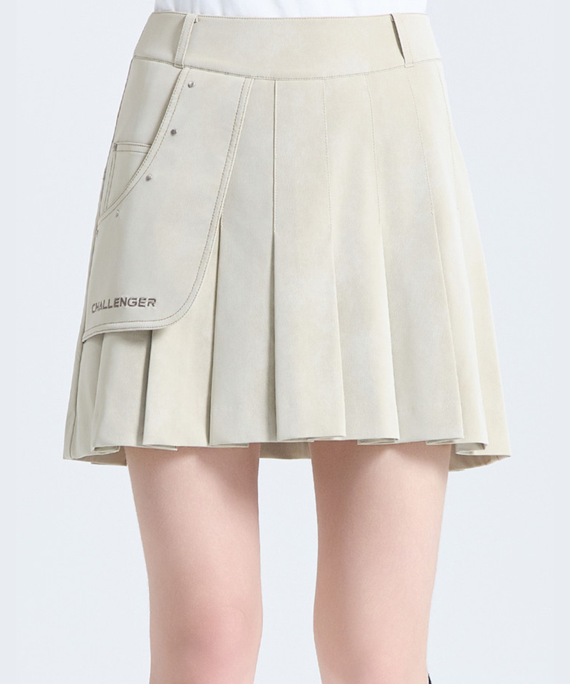 Challenger Women's Suede Asymmetrical Pocket Culottes - Light Beige