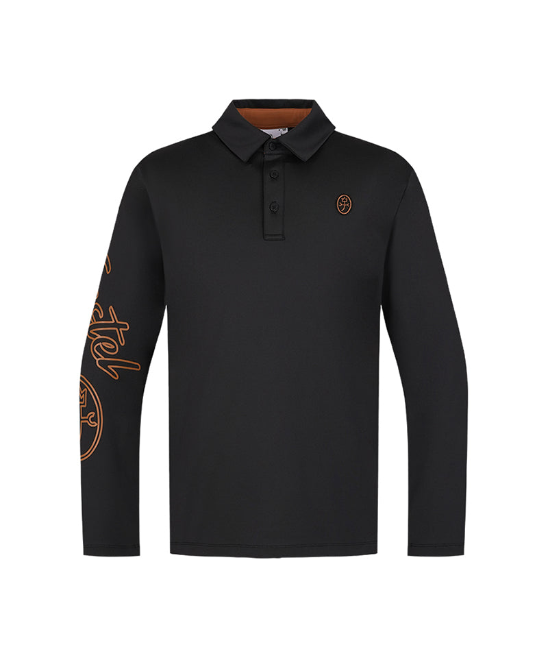Castelbajac Men's Arm Print Long Sleeve Collared T-Shirt - Black