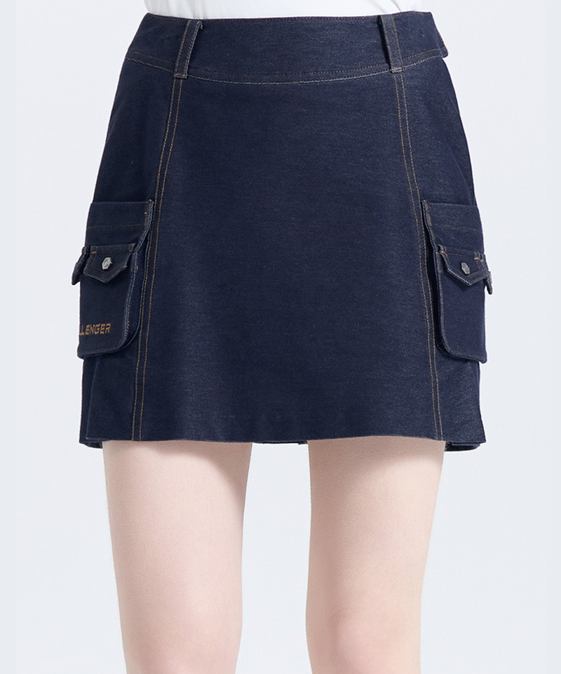 Challenger Women's Denim-like Stitch Cargo Pocket Culottes - Navy