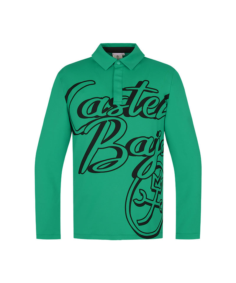 Castelbajac Men's Front Print Long Sleeve Collared T-shirt - Green