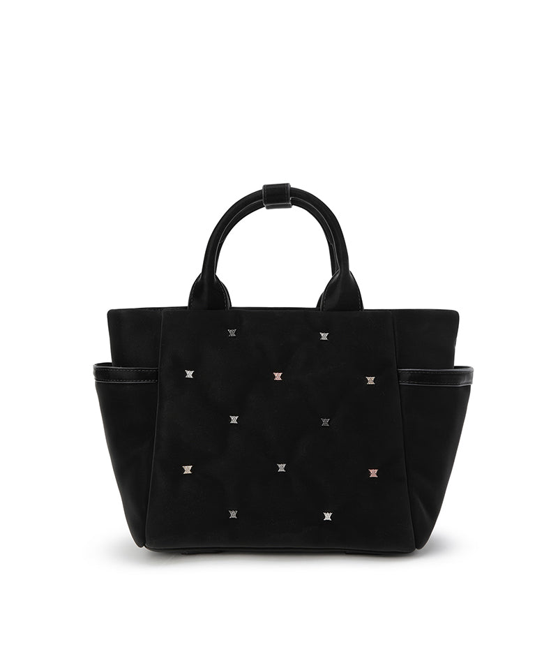 Black twinkle quilted golf tote bag, front view