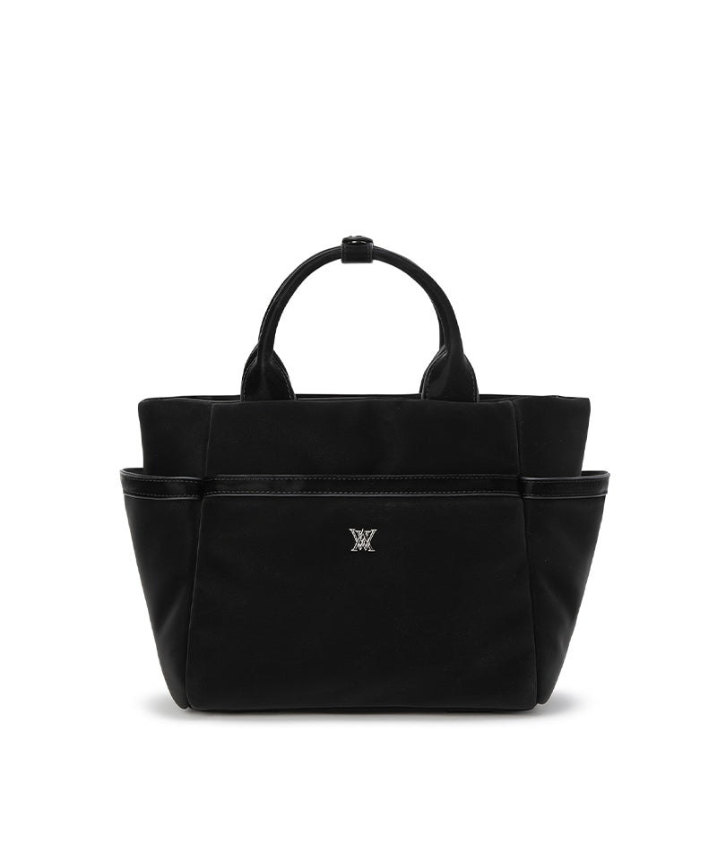 Black twinkle quilted golf tote bag, back view