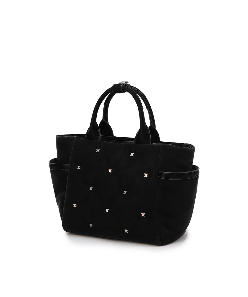 Black twinkle quilted golf tote bag, detail view