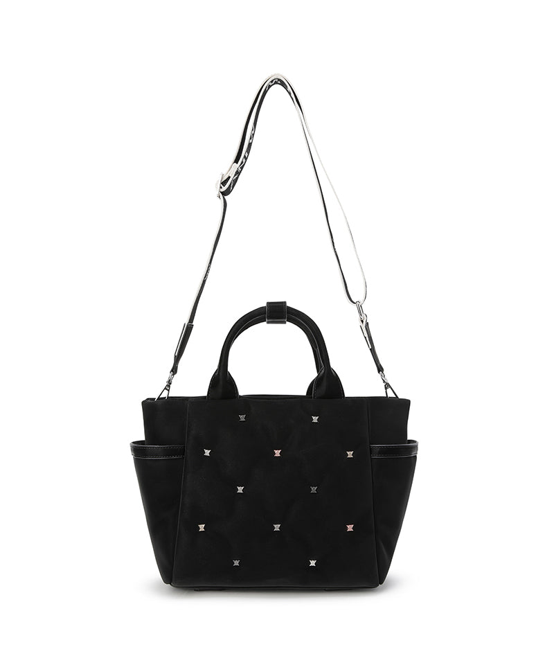 Black twinkle quilted golf tote bag, side view