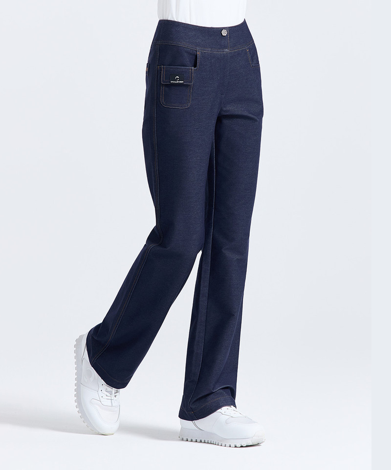 Challenger Women's Denim-like High-waisted Bootcut Pants - Navy