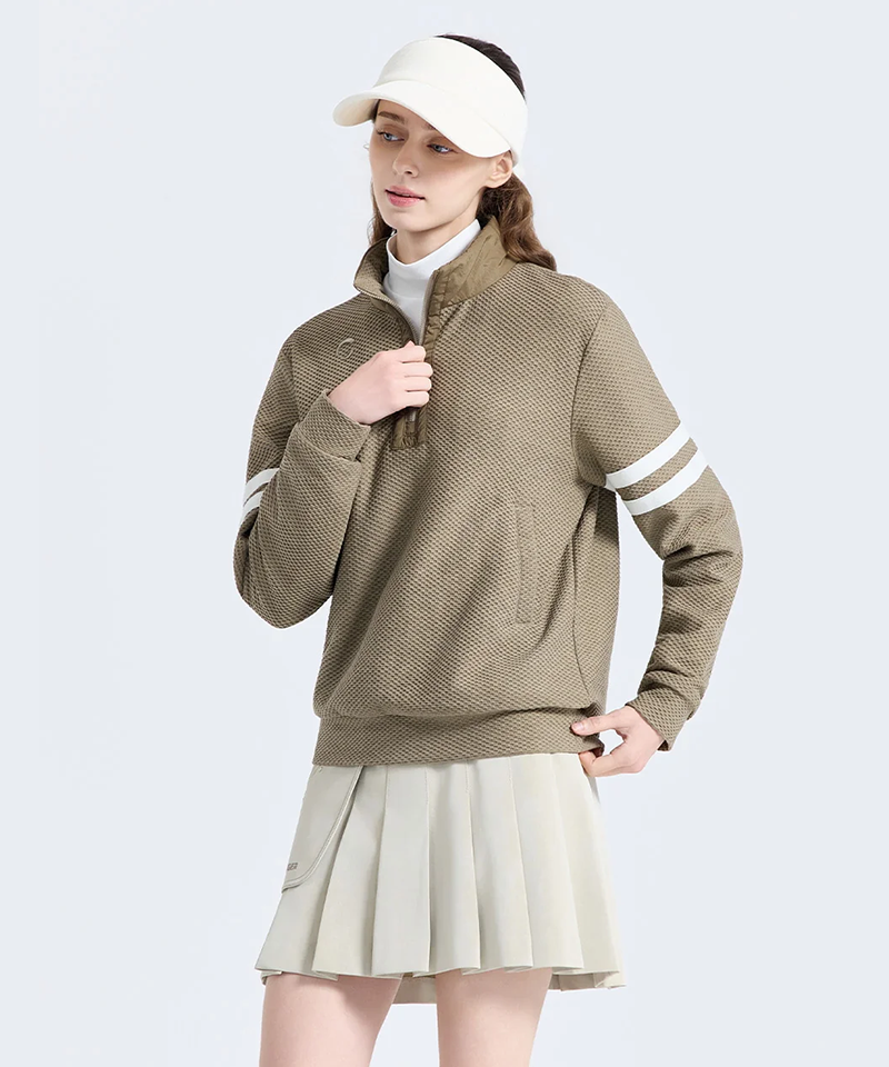 Challenger Women's Honeycomb Windproof Half-Zip Long Sleeve T-Shirt -Beige