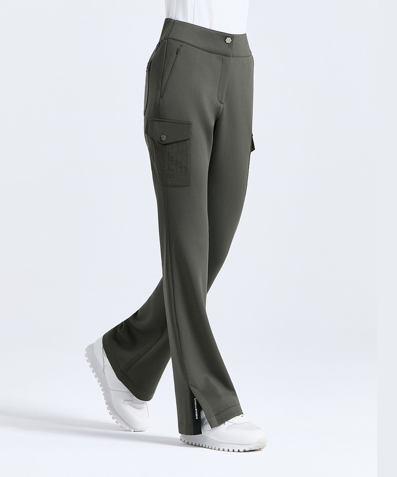 Challenger Women's Cargo Pocket Slit Bootcut Pants - Khaki