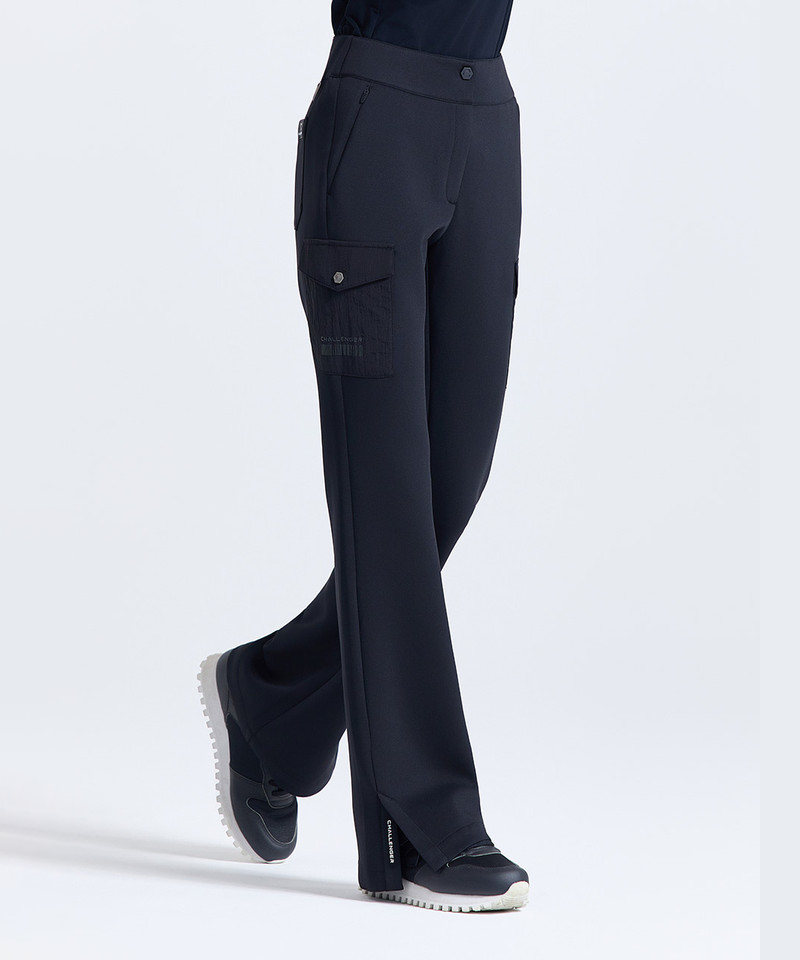 Challenger Women's Cargo Pocket Slit Bootcut Pants - Black