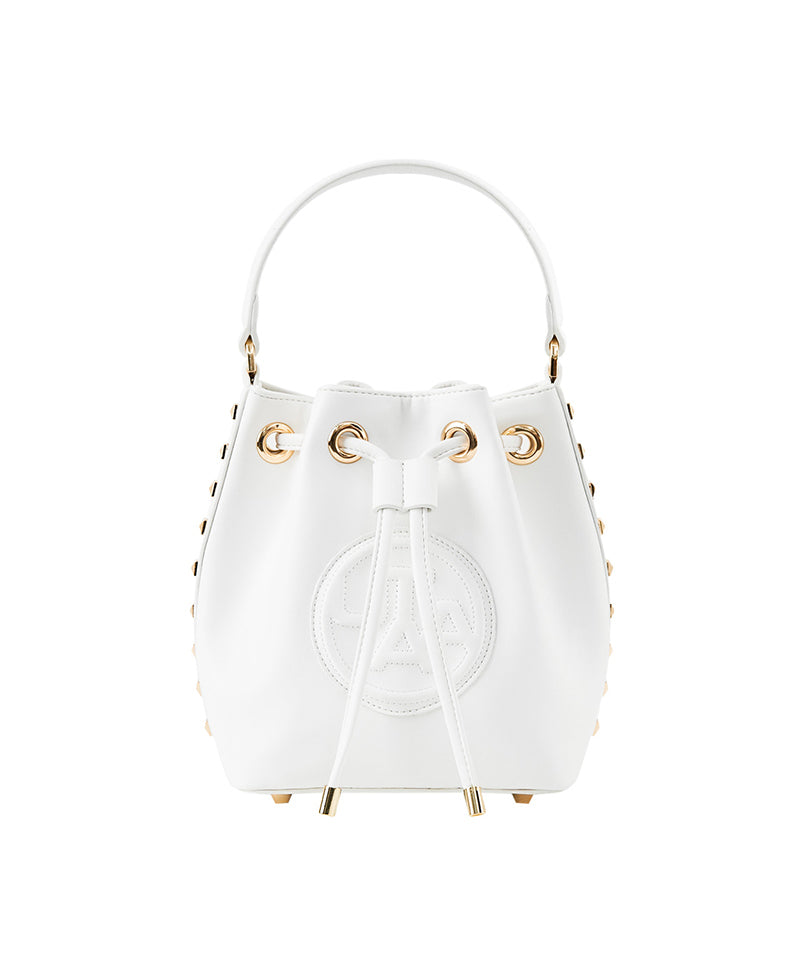 UTAA Golden Stud Big Emblem Bucket Bag - White