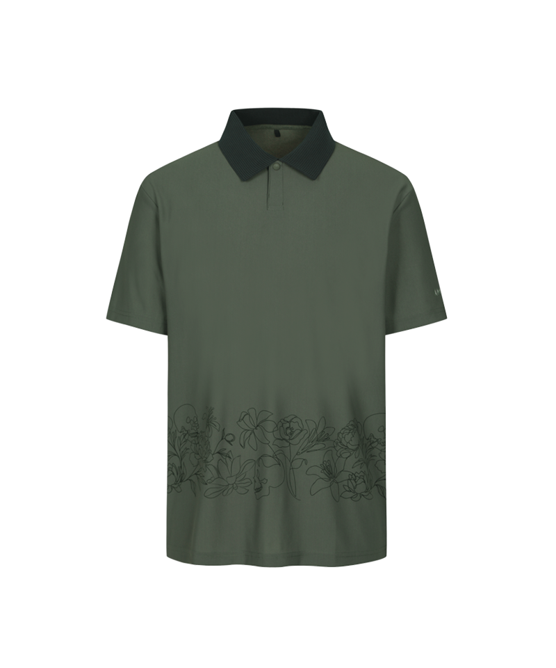 Amazing Cre Men's Aero luxe Botanical Alex Point Collar T-Shirt - Dark Gray