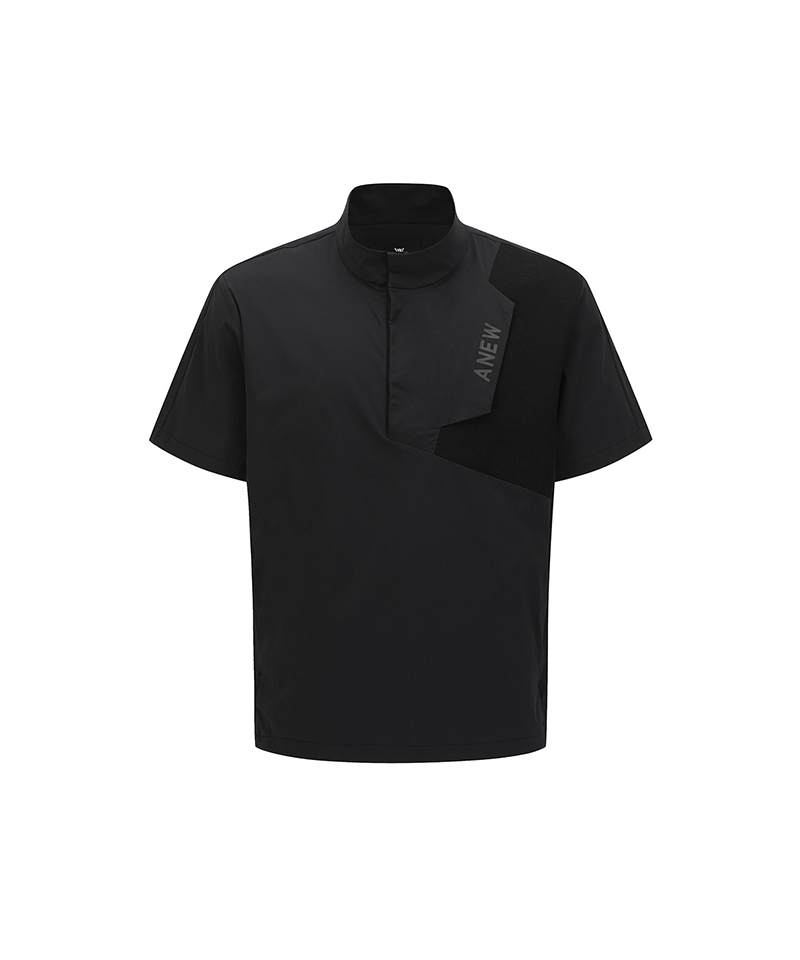 Men's Asymmetric Short Sleeve Anorak - Black
