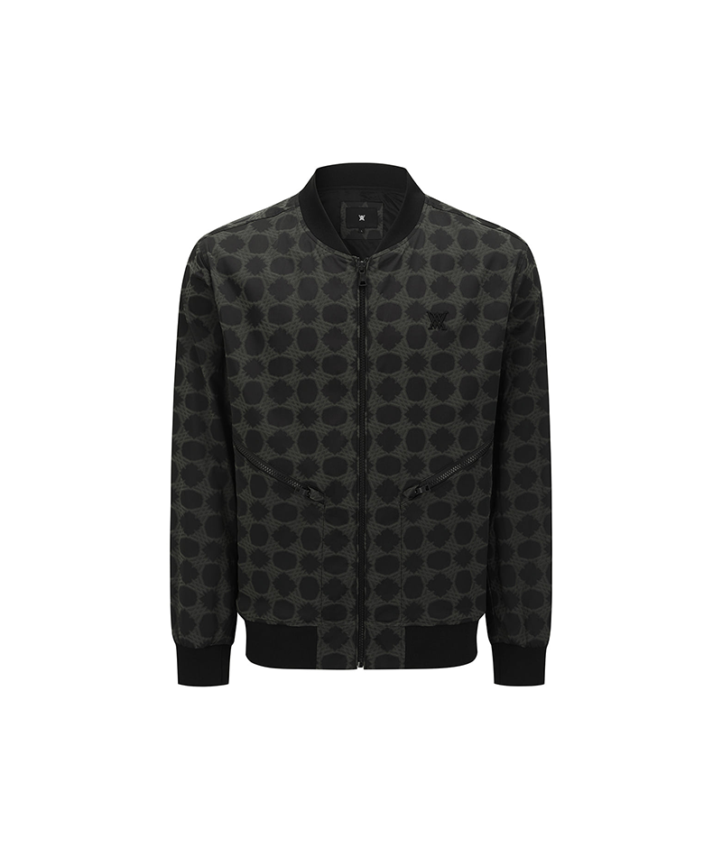 Men's Allover Logo Jacquard Hooded Jacket - Black