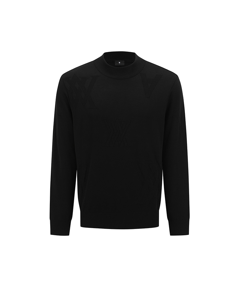 Men's Logo Pattern Turtleneck Sweater - Black