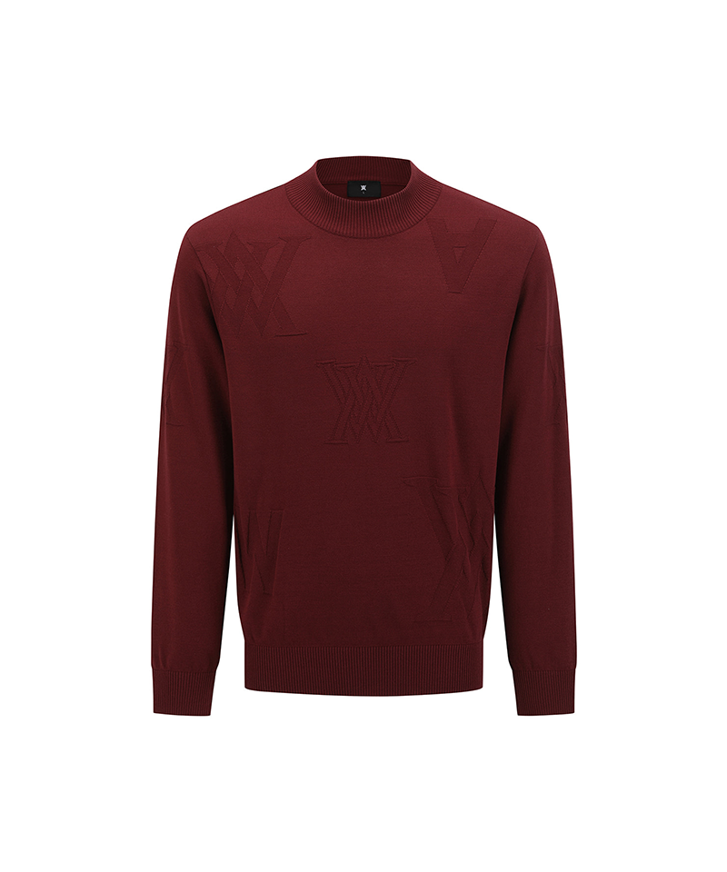 Men's Logo Pattern Turtleneck Sweater - Burgundy