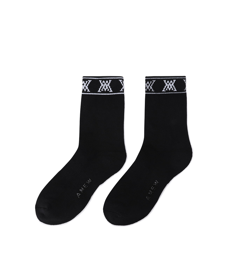 Men's Stripe Logo Middle Socks - Black