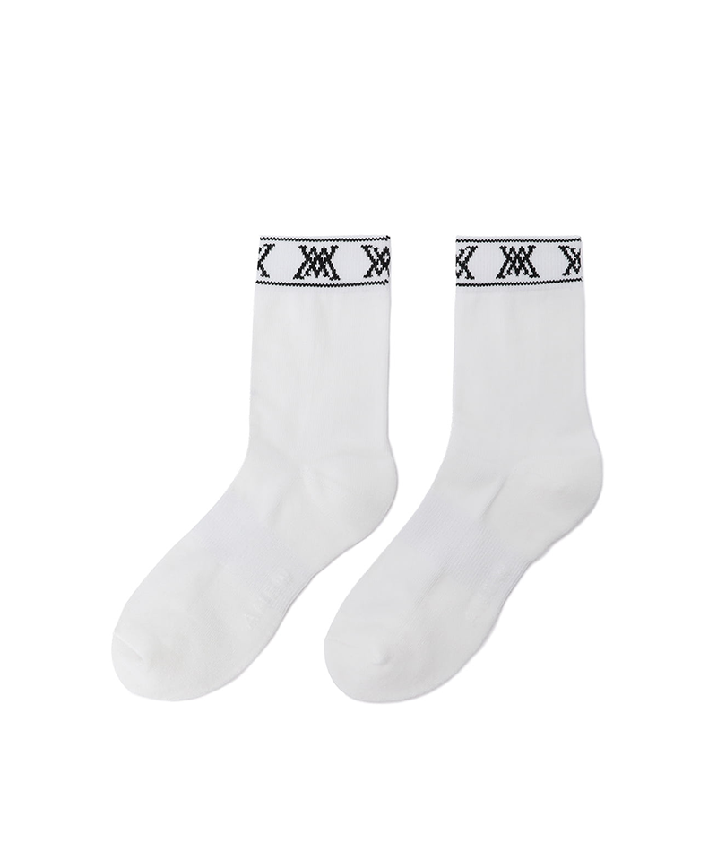 Men's Stripe Logo Middle Socks - White