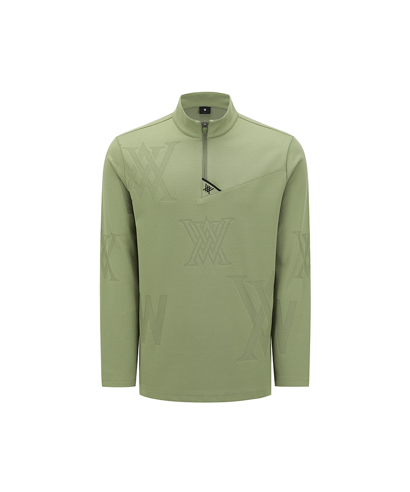 Men's Pattern Half-Zip T-Shirt - Khaki