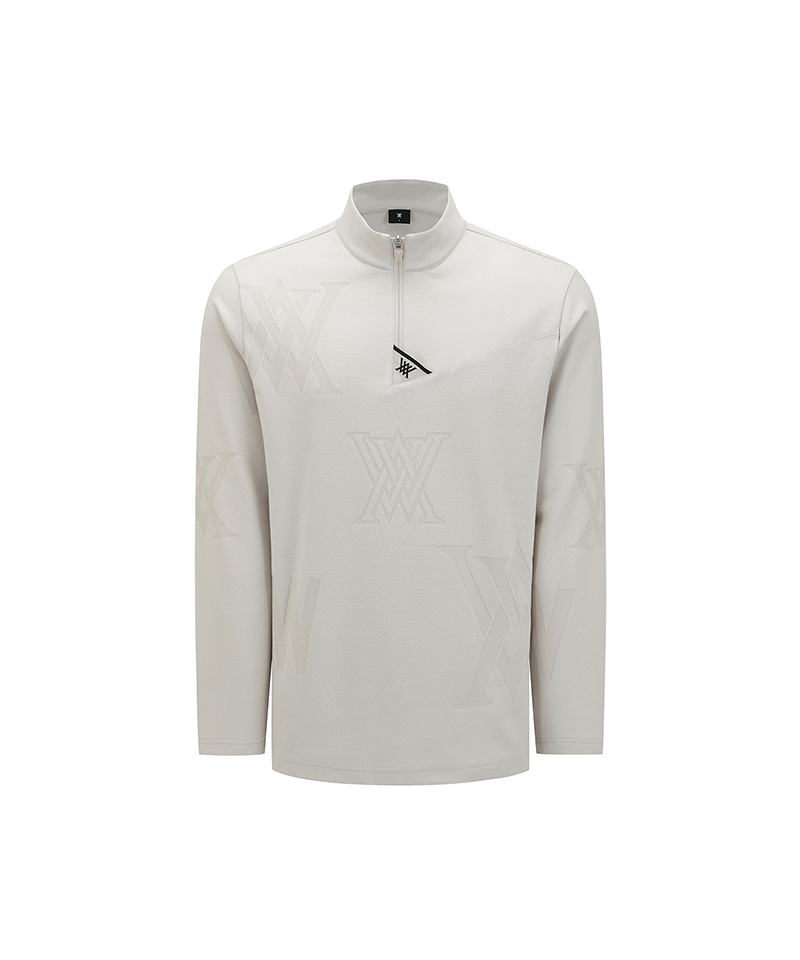 Men's Pattern Half-Zip T-Shirt - Light Beige