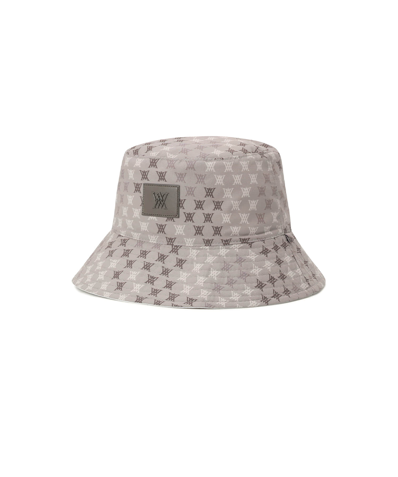 White logo mosaic reversible bucket golf hat, front view